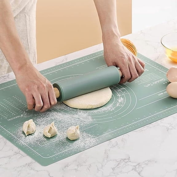 CyanCloud Silicone Baking Mat 65 * 45cm, Extra Thick Dough Rolling Mat with Measurements, Non-stick Food Grade Pastry Mat for Pastry, Bread, Cookies, Pizza, Fondant, Green