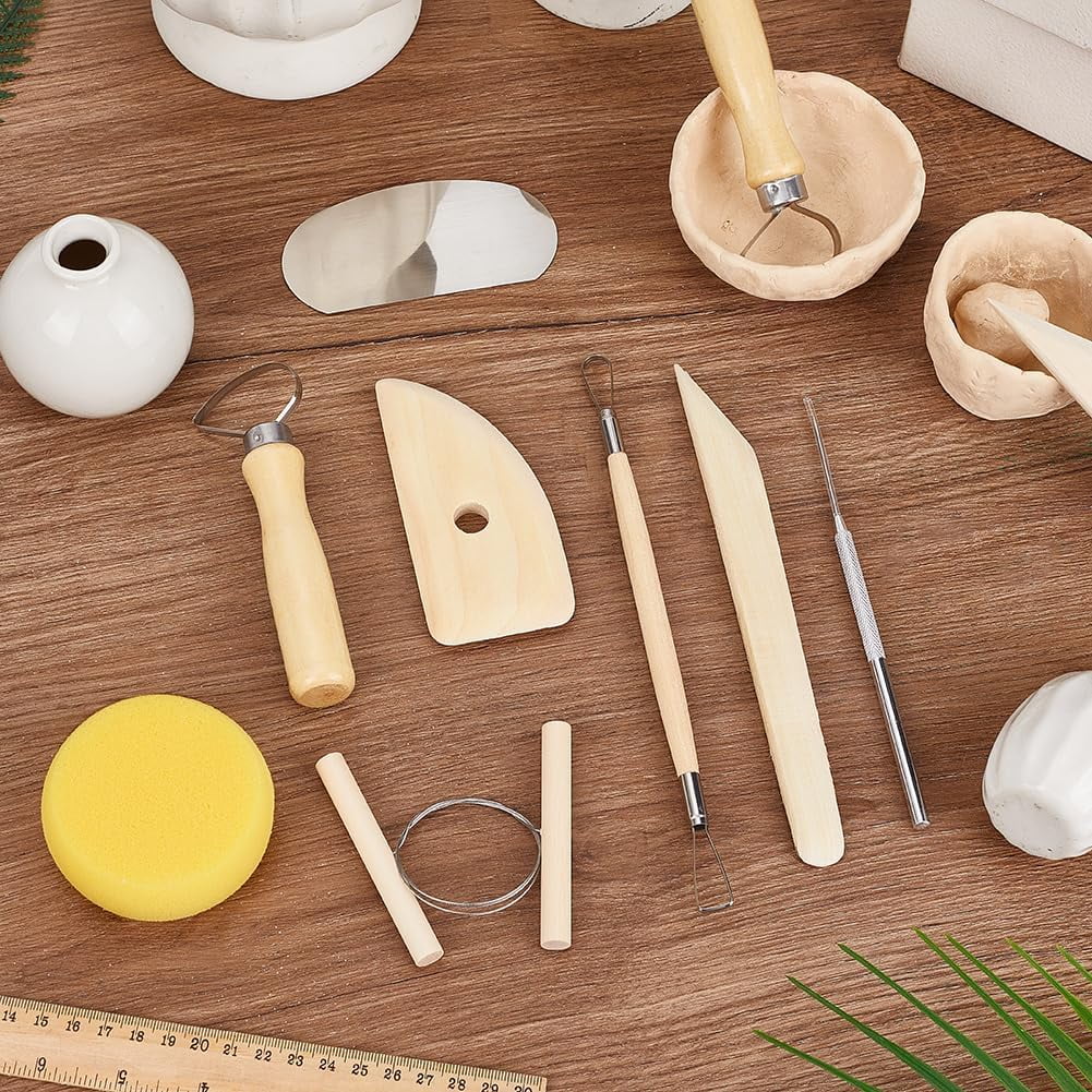96pcs Pottery Tool Kit Sculpting Clay Tool Ceramics Tools Clay Cutting Modeling Trimming Wooden Handles Carving Kit