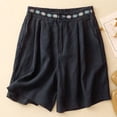 thumbnail image 3 of DuoJiaJ High Waist Embroidered Loose Fit Straight Leg Mid Thigh Shorts Casual Bohemian Style Blend Women Shorts Black L, 3 of 5
