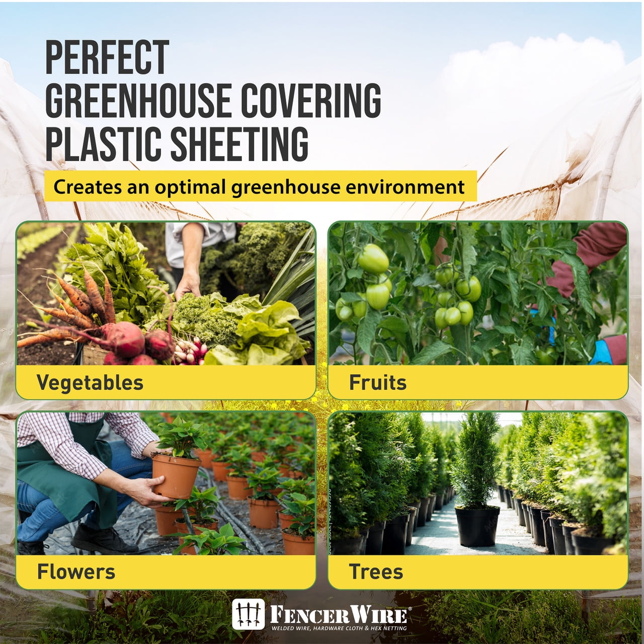 Fencer Wire 6 mil Clear Greenhouse Plastic Sheeting UV Resistant Polyethylene Greenhouse Film, Hoop House Cover for Horticulture, Gardening, Farming and Agriculture 90% Light Transmittance, 12’ x 28’