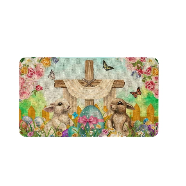 Christmas Tree Toppers Happy Easter Kitchen Mats Spring Bunny Eggs Flowers Floral Kitchen Mat Non Slip Washable Kitchen Floor Sink Mats Decorations For Home Kitchen