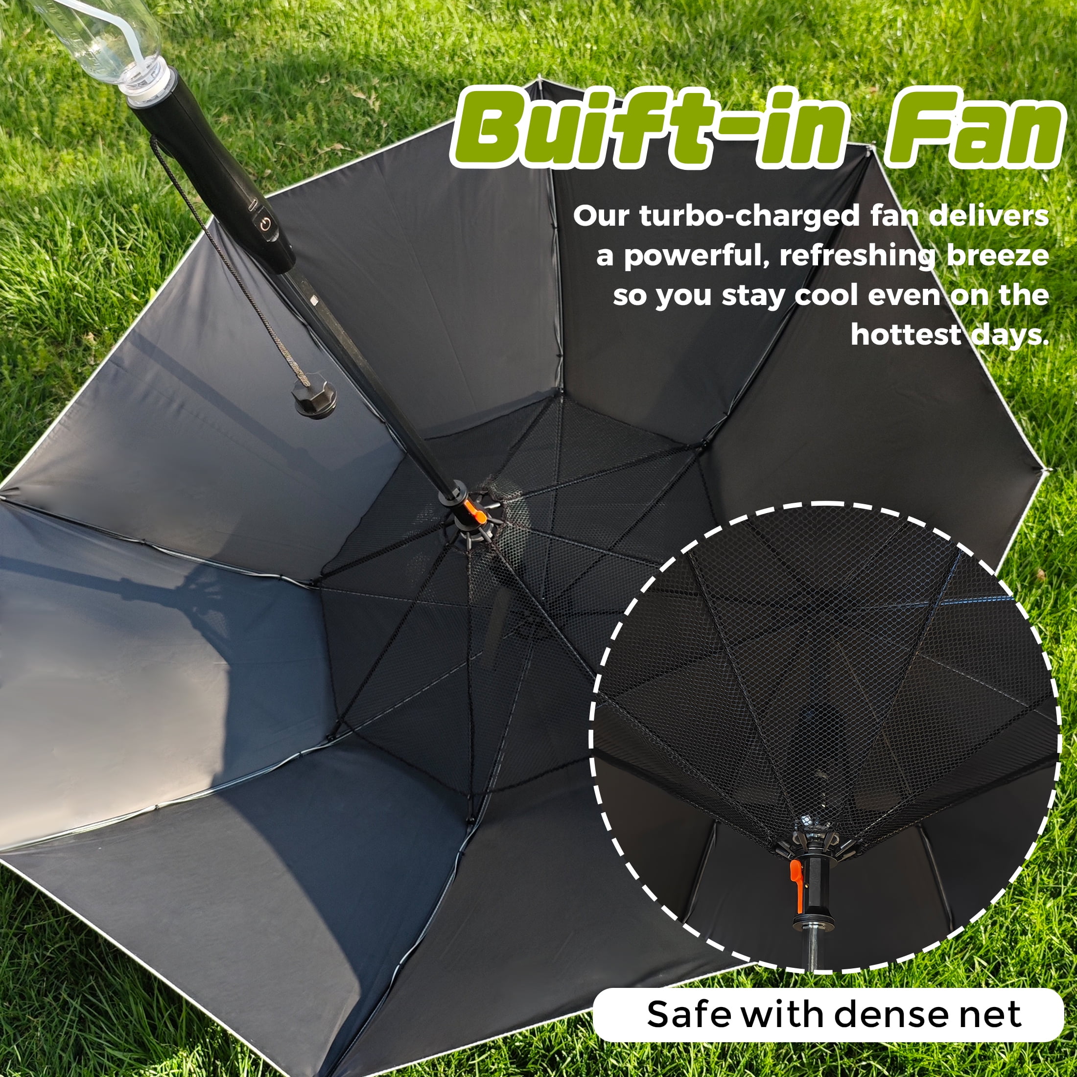 Oviora Umbrella with Fan and Mister, Rechargeable Cooling Umbrella with Built-in Fan & Mist Spray , UV Protection, Portable for Beach, Golf, Festivals, and Outdoor Activities