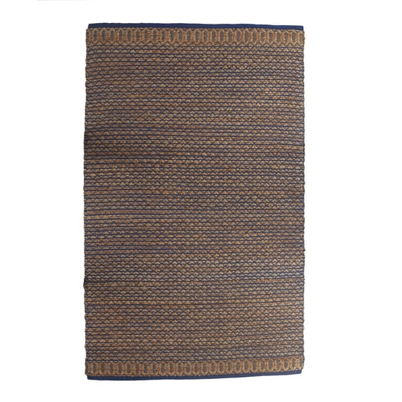 LR Home Ollie 5' x 7'9" Brown/Blue Striped Geometric Braided Jute Indoor Area Rug