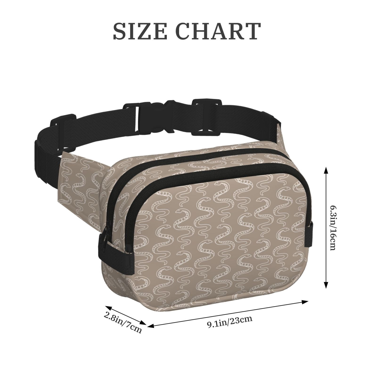 Picia Hand Drawn Snake Print Square Double-Layer Waist Bag Mini Adjustable Waist Belt Bag Exercise Running Travel Hiking