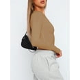 thumbnail image 2 of xiaxaixu T-Shirts Courts Ajustés pour Femmes Manches Longues Col Rond Ourlet Incurvé Couleur Unie Blouses Habillées, 2 of 7