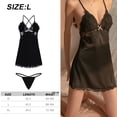 thumbnail image 2 of Lencería de mujer con escote en V, ropa de dormir de satén con encaje, conjunto de ropa de dormir de encaje sexy, 2 of 7