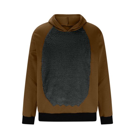 MaFYtyTPR Christmas Men's Hoodies Fashion Velvet Christmas Antlers Hooded With Hairy Color Blocked Sweatshirt Tops Black L