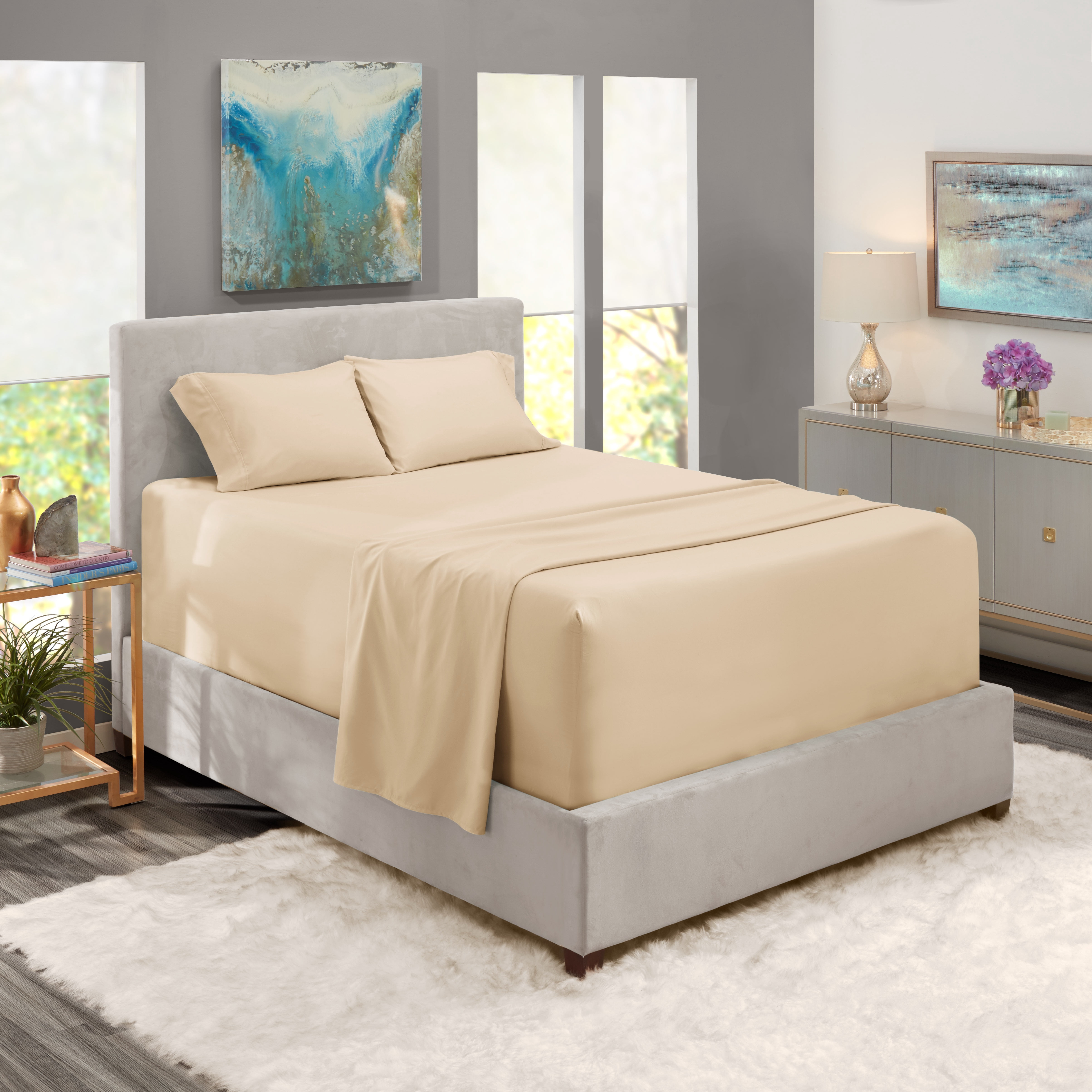 LammaLoe Extra Deep Pocket California King Sheets Set, 4 Piece, Fits 18"-24" Mattress, Breathable & Extra Soft Bed Sheets, Beige Cream