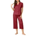 thumbnail image 2 of INSPIRE CHIC Women's Mother's Day Satin Pajamas Sets Short Sleeve Button Tops with Capri Pants 2 Pcs Loungewear XS Wine Red, 2 of 6