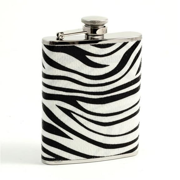 Bey-Berk International FS456 6 oz Stainless Steel Zebra Pattern Flask with Captive Cap & Durable Rubber Seal - Silver