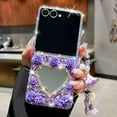 thumbnail image 2 of for Samsung Galaxy Z Flip 7 Bling Case Diamond Flower Sparkle Glitter Crystal Rhinestone Pearl Cute Love-Heart Mirror Wrist Bracelet Lanyard Cover for Girls Women for Galaxy Z Flip 7,Purple, 2 of 12