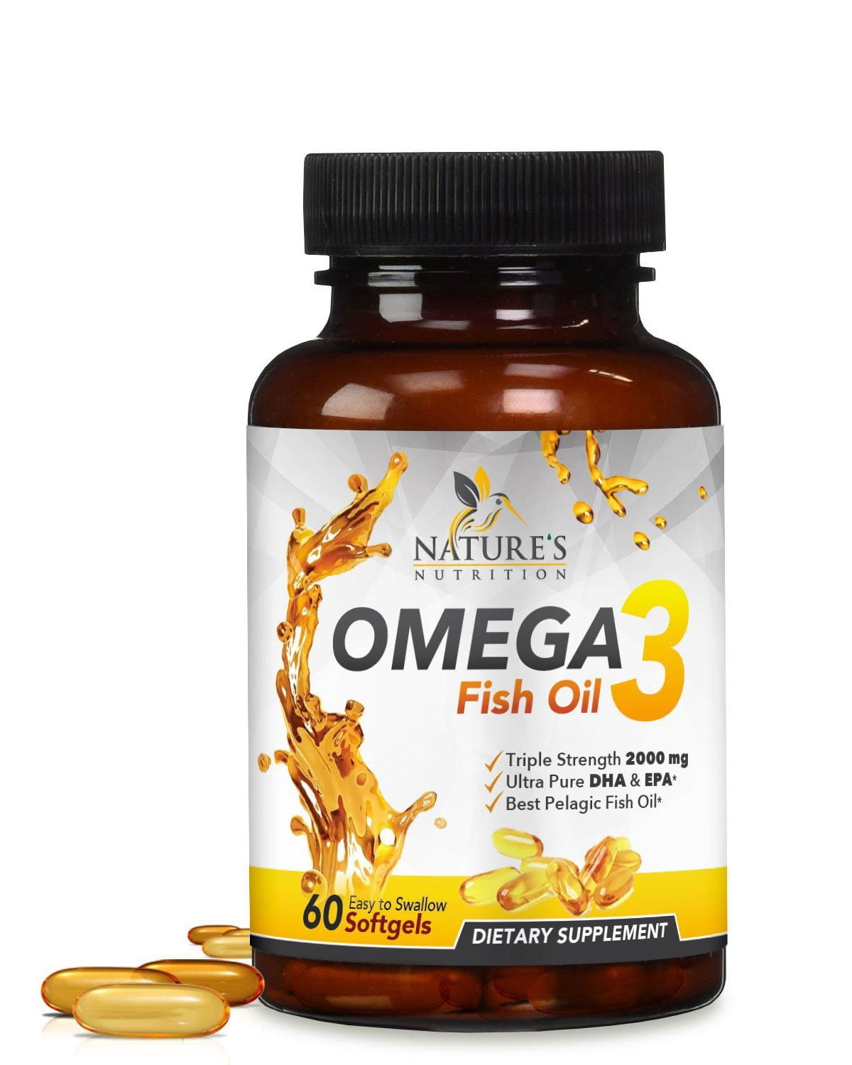 Nature's Nutrition Omega 3 Fish Oil Pills, 2000mg, 60 Ct