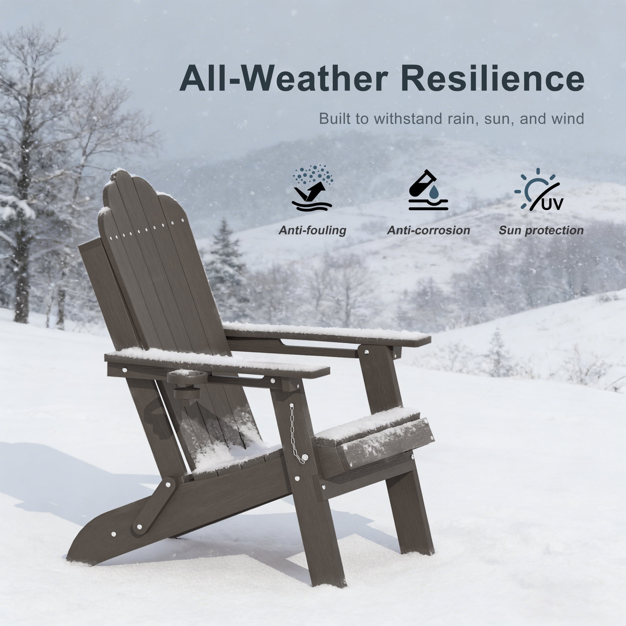 ACEGOSES Foldable Outdoor Adirondack Chair with Cup Holder,Weather Resistant HDPE Plastic for Patio, Fire Pit, Deck, Brown