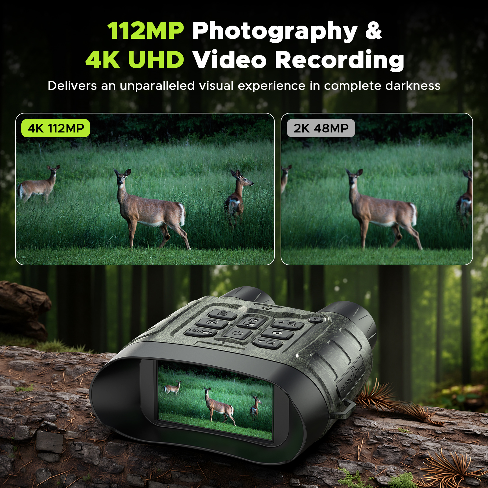 CAMPARK Night Vision Goggles - 4K 112MP Night Vision Binoculars with 64GB TF Card can Save Photo and Video, 3'' HD Screen for Camping & Security