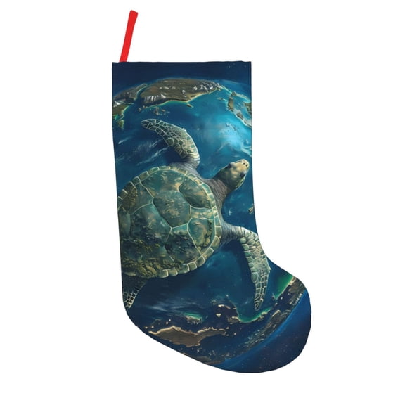 Picia Artistic Turtle Earth for 18in Christmas Stockings, Xmas Stocking for Kids, Holiday and Family Stocking for Fireplace or Party Decoration