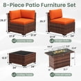 thumbnail image 5 of Poteban 8 Pieces Outdoor Patio Furniture Set with 44" Fire Pit Table, Brown Wicker Rattan Sectional Sofa with Cushions and Glass Coffee Table for Backyard Garden, Orange, 5 of 12