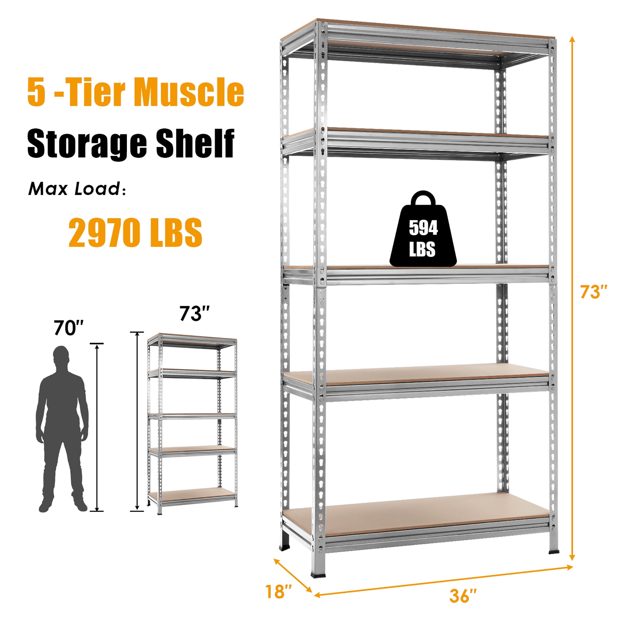 Costway 2/3/4 Pcs 5-Tier Metal Shelves 60'' Garage Rack Adjustable - 2 Pcs 2TL35150