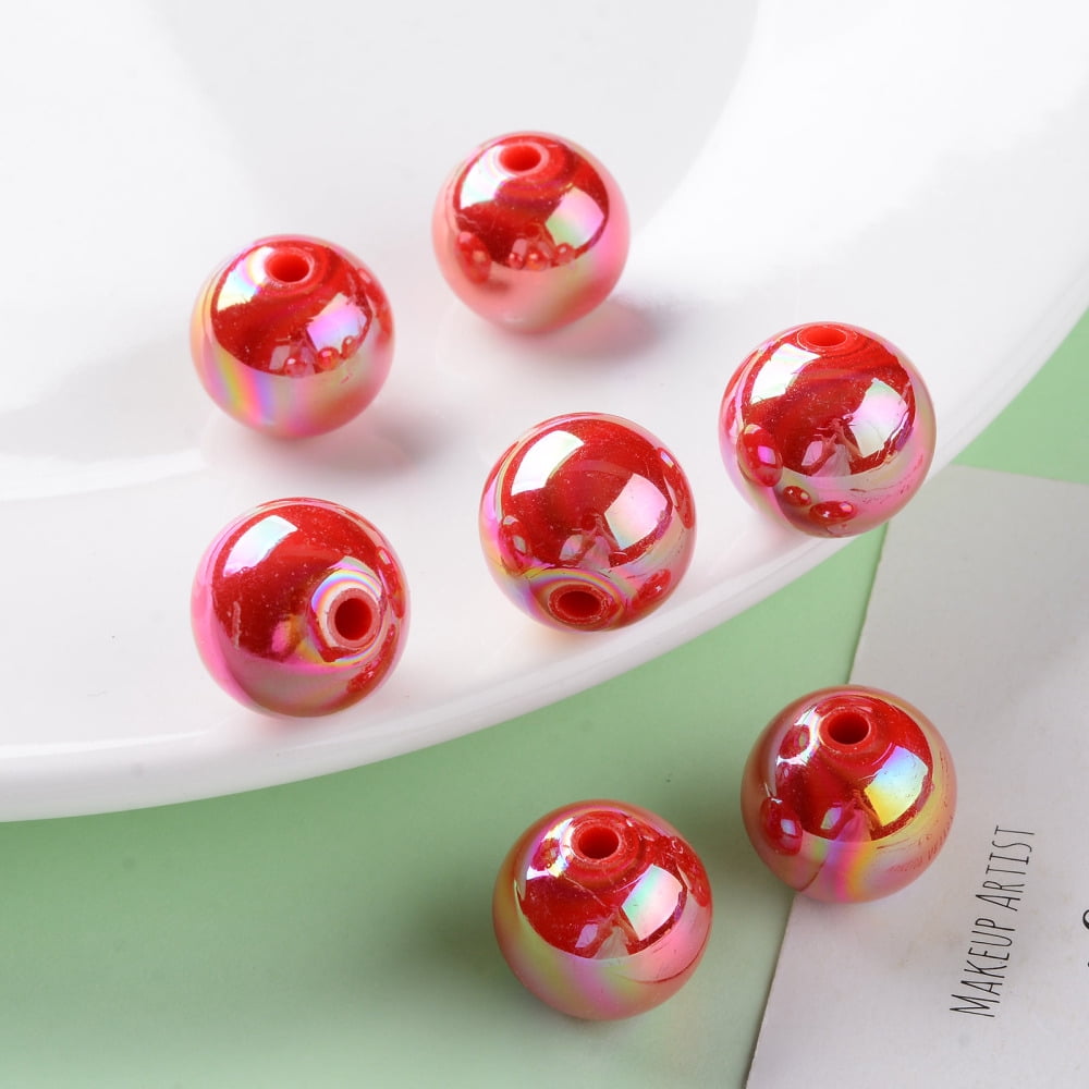 500g Opaque Acrylic Beads AB Color Plated Round FireBrick 16x15mm Hole: 2.8mm 220pcs/500g
