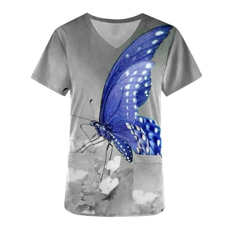 

Nurses Scrubs for Women Floral Print Scrub Top Short Sleeve Medical Scrub Shirts Nursing Tops T Shirts with Pockets