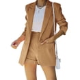thumbnail image 3 of 2 Piece Women's Open Front Long Sleeve Blazer & Solid Shorts Pants Suit Sets, 3 of 6