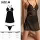 thumbnail image 2 of Lencería de mujer con escote en V, ropa de dormir de satén con encaje, conjunto de ropa de dormir de encaje sexy, 2 of 7