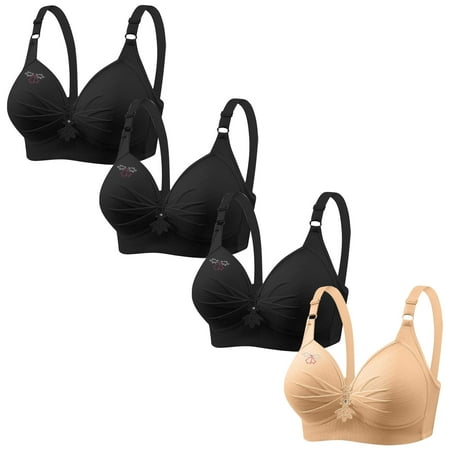 Lisbinx Bras for Women Full Coverage 4PC Woman s Printing Gathered Together Large Size Daily Bra Underwear No Rims Seasonal Discounts