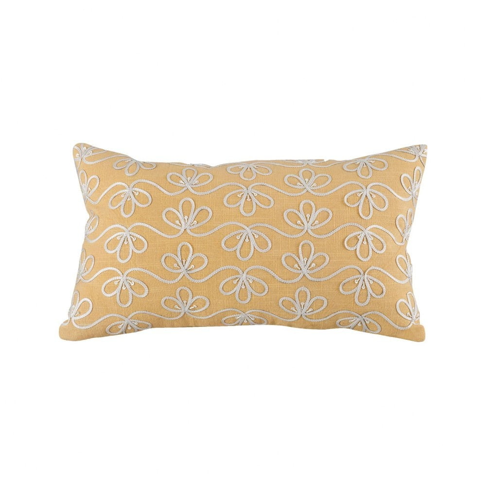 Cream Laced Design with Mustard Color Pillow Cover 20x12inch Pillow