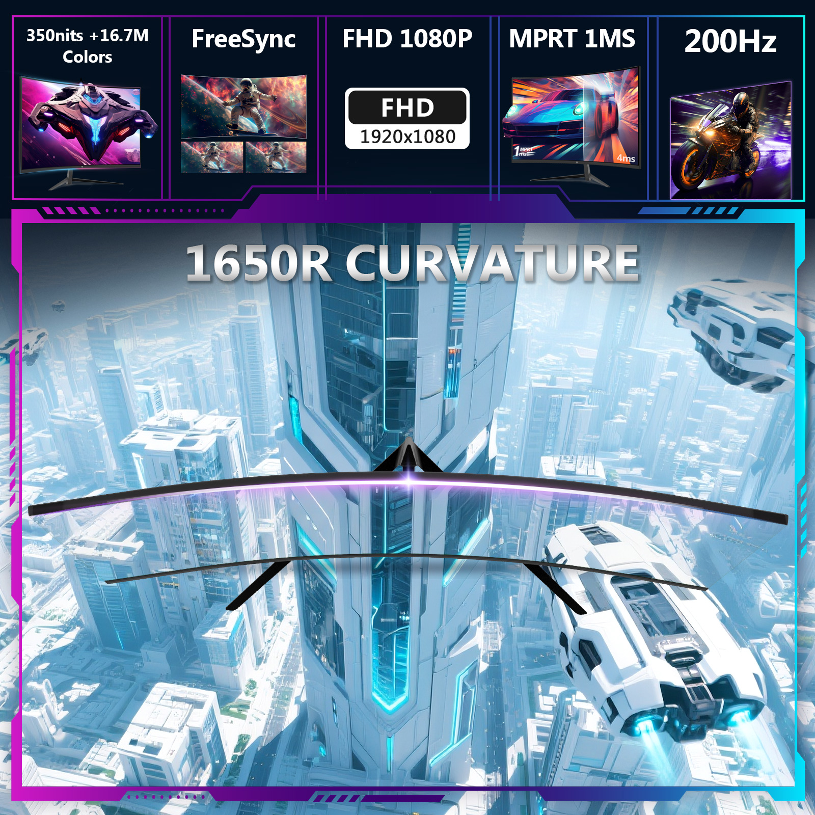 Z-EDGE 24" 200Hz Curved Gaming Monitor, 1ms Response Time photo 5