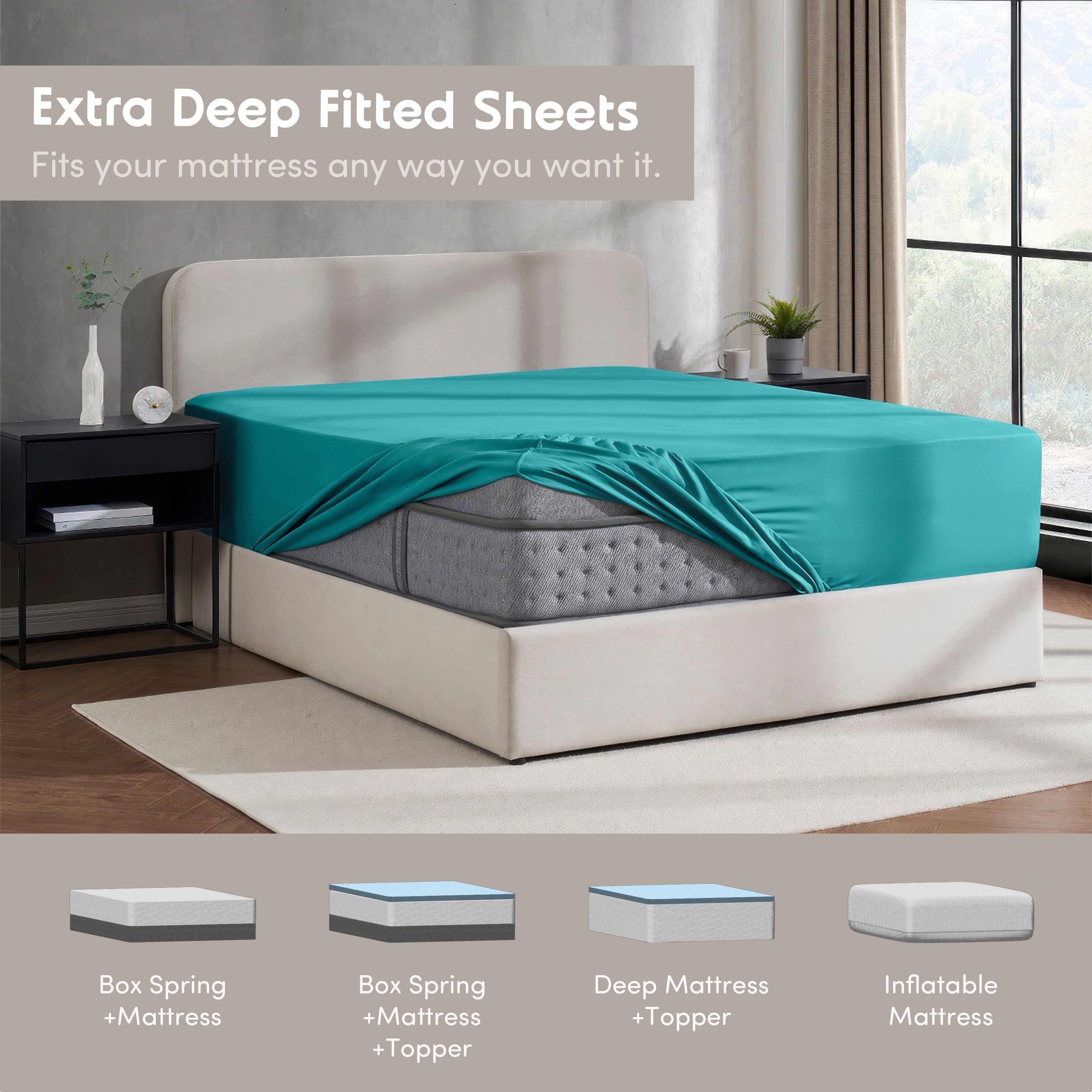 Lammaloe 6 Pack Extra Deep Pocket Queen Fitted Sheet Only, Fits 18" to 24" Mattress, Soft Microfiber Fitted Bed Sheet, Teal