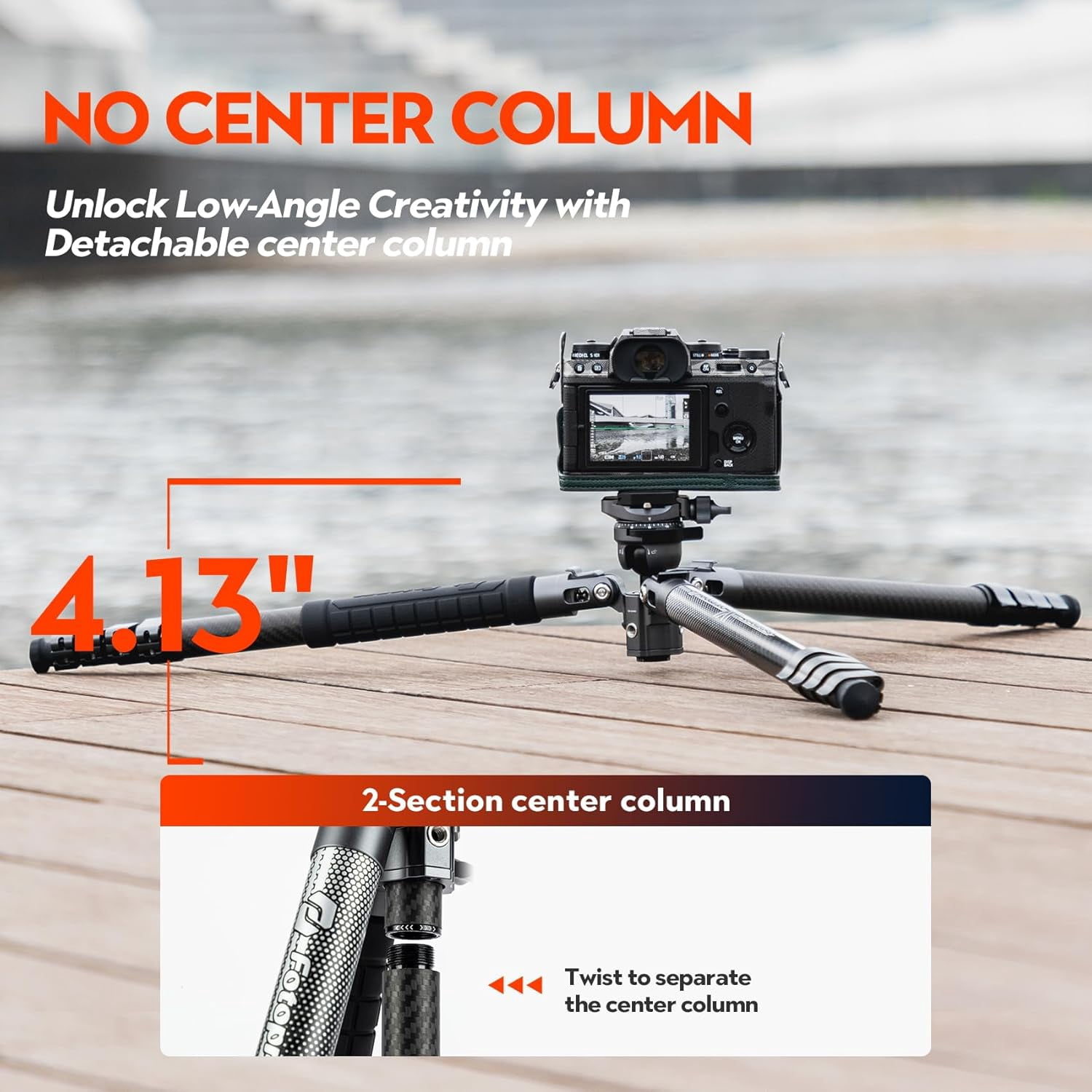 Fotopro X-Airfly 63" Carbon Fiber Tripod with Panoramic Ball Head, Lightweight Compact Camera Tripod Stand for Travel, Detachable Center Column, Hidden Phone Clip, Max Load 11 lbs, Grey
