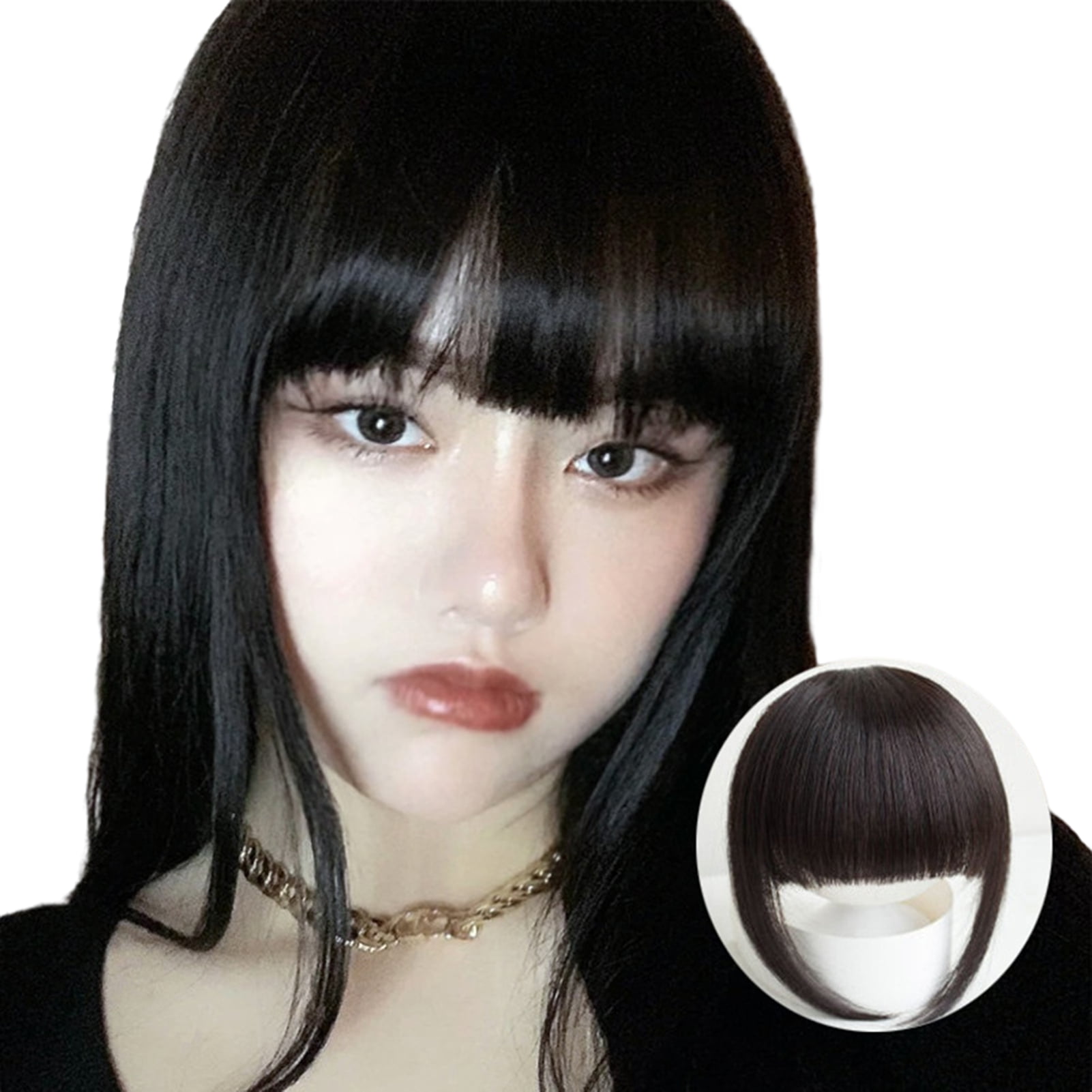 Duretiony Clip-In Fringes Hair Extension Straight Bangs Hairpiece for