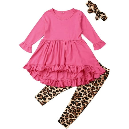 

Toddler Girls Clothes Set Little Girls Long Sleeve Highlow Ruffle Flare Tunic Tops Floral Print Leggings Outfit