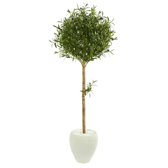 Nearly Natural 5' Olive Artificial Topiary in Planter, Green