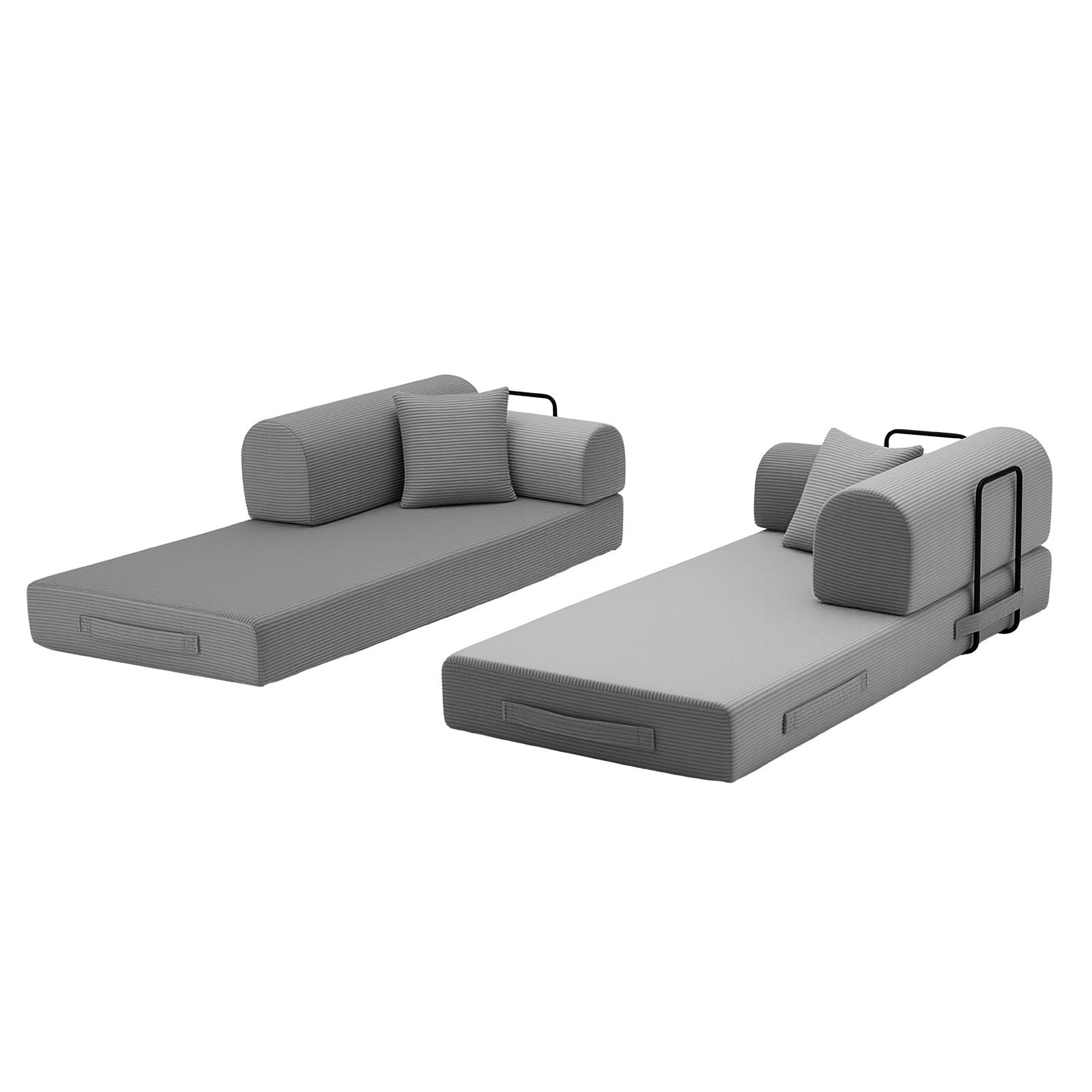 Hommoo Modern Convertible Sleeper Sofa Couch Bed, Compressed Corduroy Fabric Floor Sofa Couch with Fixed-Shape Frame, Light Gray
