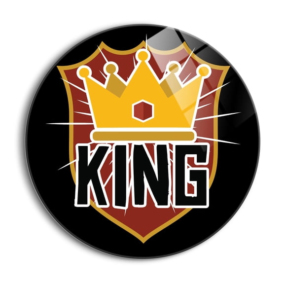 King Golden Crown Red Coat Of Arms 24 inch Glass Round Wall Hanging Sign