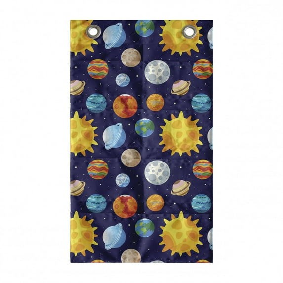 Outer Space Hanging Pocket Organizer, Colorful Planets Cartoon with Sun Solar System Themed Illustration, Printed Polyester Storage Bag with Pockets, 21" x 31", Indigo and Multicolor