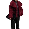 thumbnail image 3 of Womens Faux Fur Coat Faux Fur Jacket Long Sleeve Lapel Furry Winter Jackets Parka Short Coat Wine Red S, 3 of 8