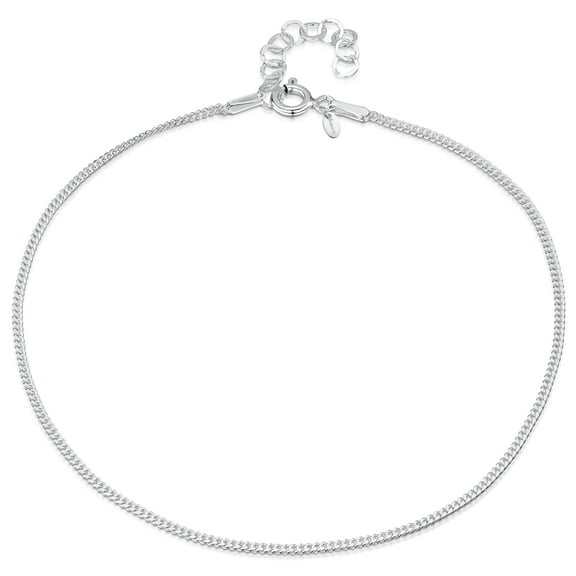 Amberta 925 Fine Sterling Silver 1.5 mm Adjustable Anklet - Curb Chain Ankle Bracelet - 9" to 10" inch - Flexible Fit
