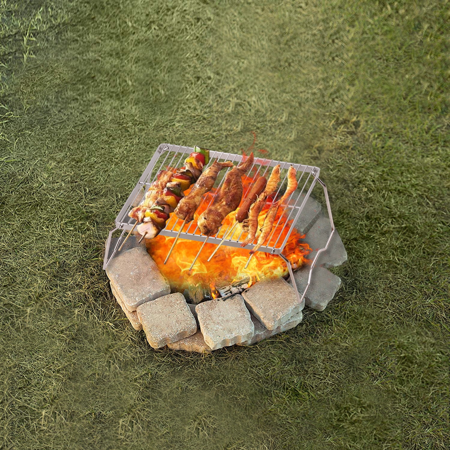 Backpacking for Camping POHOVE Heavy Duty Over Fire Camp Grill,Folding Campfire Grill 304 Stainless Steel Grate,Portable Camping Grill with Legs and Carrying Bag Trekking Etc.