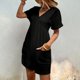 thumbnail image 5 of Gibobby Monos de Moda Mono de manga corta con cremallera y bolsillo con cuello en V sólido para mujer a la moda(Negro， XL), 5 of 5