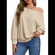 thumbnail image 2 of Sudadera Holgada Informal de Larga con Hombros Descubiertos para Mujer, Estilo Jersey de Otoño Caqui XL, 2 of 8
