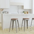 thumbnail image 4 of Merrick Lane 24 Inch Tall Stackable Silver Metal Bar Counter Stool With Textured Elm Wood Seat In Set Of 4, 4 of 16