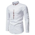 thumbnail image 2 of Fesfesfes Blouse Shirt for Men Casual Stand Collar Cutton-down Embroidery Shirt Long Sleeve Shirt, 2 of 9