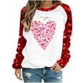 thumbnail image 1 of VALMASS Chandails en Molleton à Col Rond pour Femmes de la Saint-Valentin Manches Raglan Hauts Décontractés Mode Imprimé Cœur Blouses (TG, D Rouge), 1 of 4