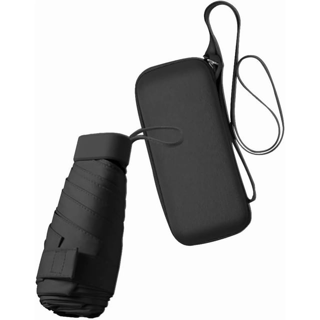 1PCS Mini Sun Umbrella for Purse With Case, Small Compact UV Umbrella Travel Essentials, Lightweight Portable Parasol Windproof for Women Men Kids.,Black
