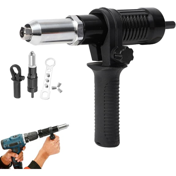 Electric Rivet Gun Adapter Kit, 1/4" Hex Shank Power Drill Riveting Tool Attachment, Converts Your Drill into Cordless Rivet Nut Gun for Metal, DIY & Auto Repair