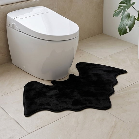 LEFXSMR Halloween Bathroom Rugs, Non Slip Bats Shaped Bath Mat, Soft Absorbent Toilet Rug for Holiday Halloween Decorations, Black