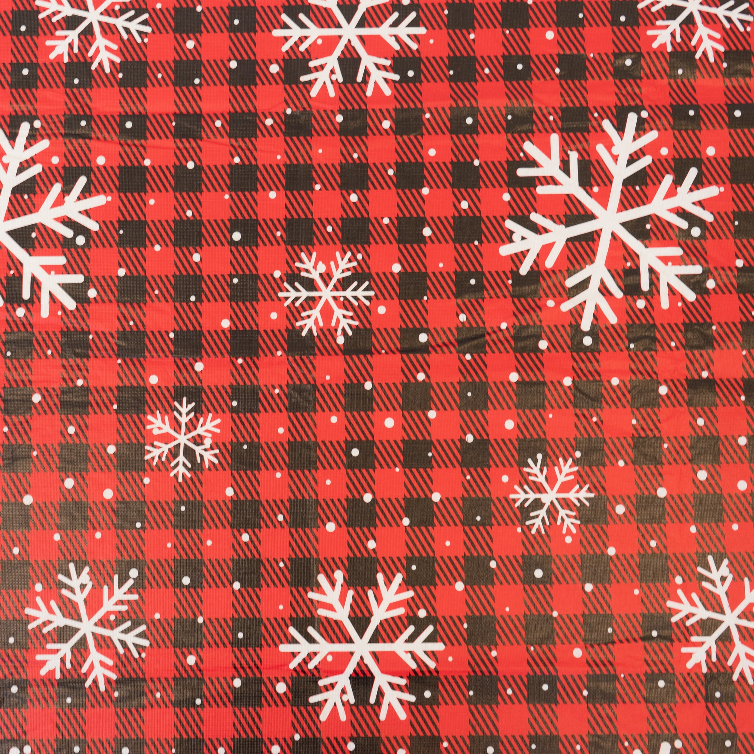 Waverly Inspirations Vinyl Tablecover With Flannel Backing, 6Ft Table, 72" x 30", Snowflake Red, 1 PK