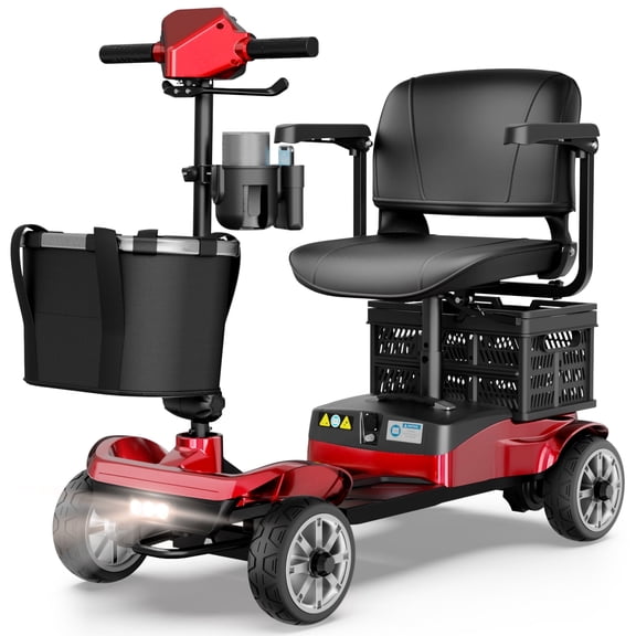 EAGLOG Upgrade 4 Wheels Mobility Scooter with Removable Battery, Compact Heavy Duty Mobile for Travel, Foldable Powered Wheelchair for Adult, 330lbs, Red
