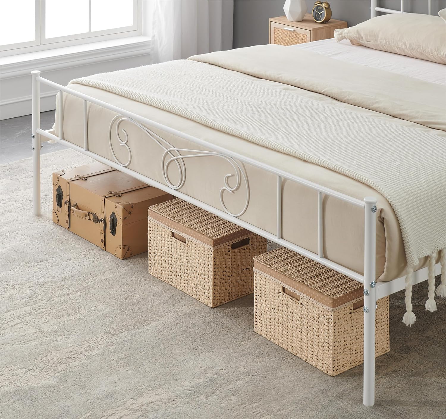 GAOMON King Size Bed Frame Platform with Headboard and Footboard Metal Bed Mattress Foundation, Easy Assembly, No Box Spring Needed, White